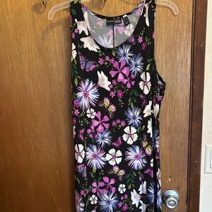 Attitudes by Renee Black Dress with Purple and White Floral Design